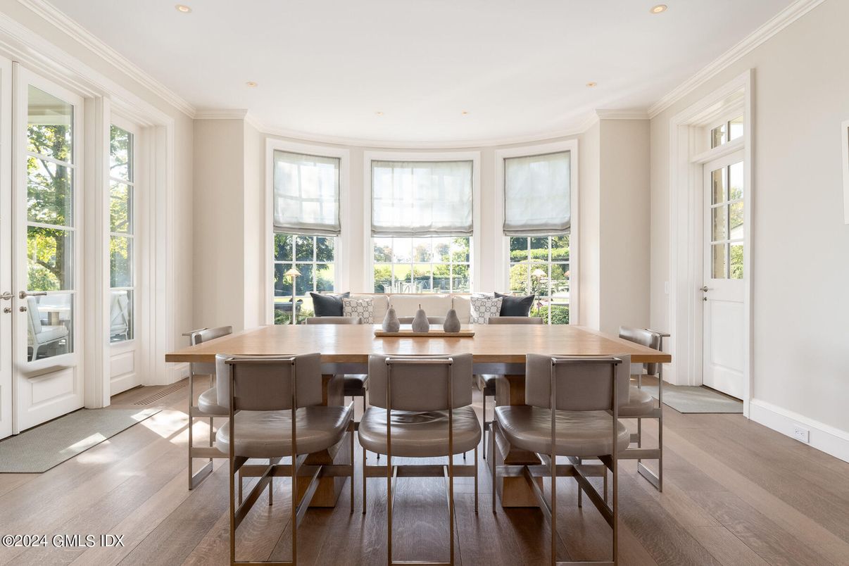 Dining room, Interior, Recessed Lighting, Wood Texture Flooring