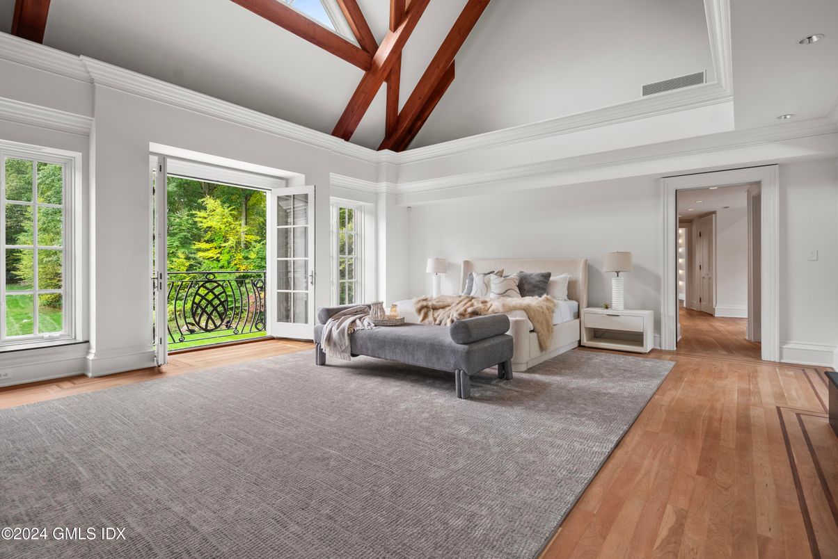Bedroom, Interior, Recessed Lighting, Wooden Beams, Wood Texture Flooring