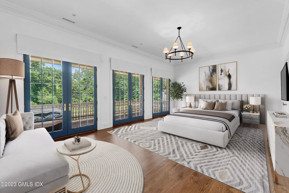 Bedroom, Chandelier, Interior, Wood Texture Flooring