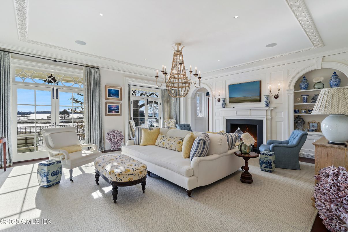 Chandelier, Fireplace, Interior, Living room, Recessed Lighting