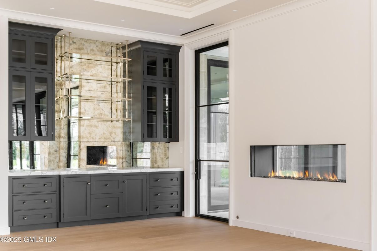 Fireplace, Interior, Recessed Lighting, Wood Texture Flooring