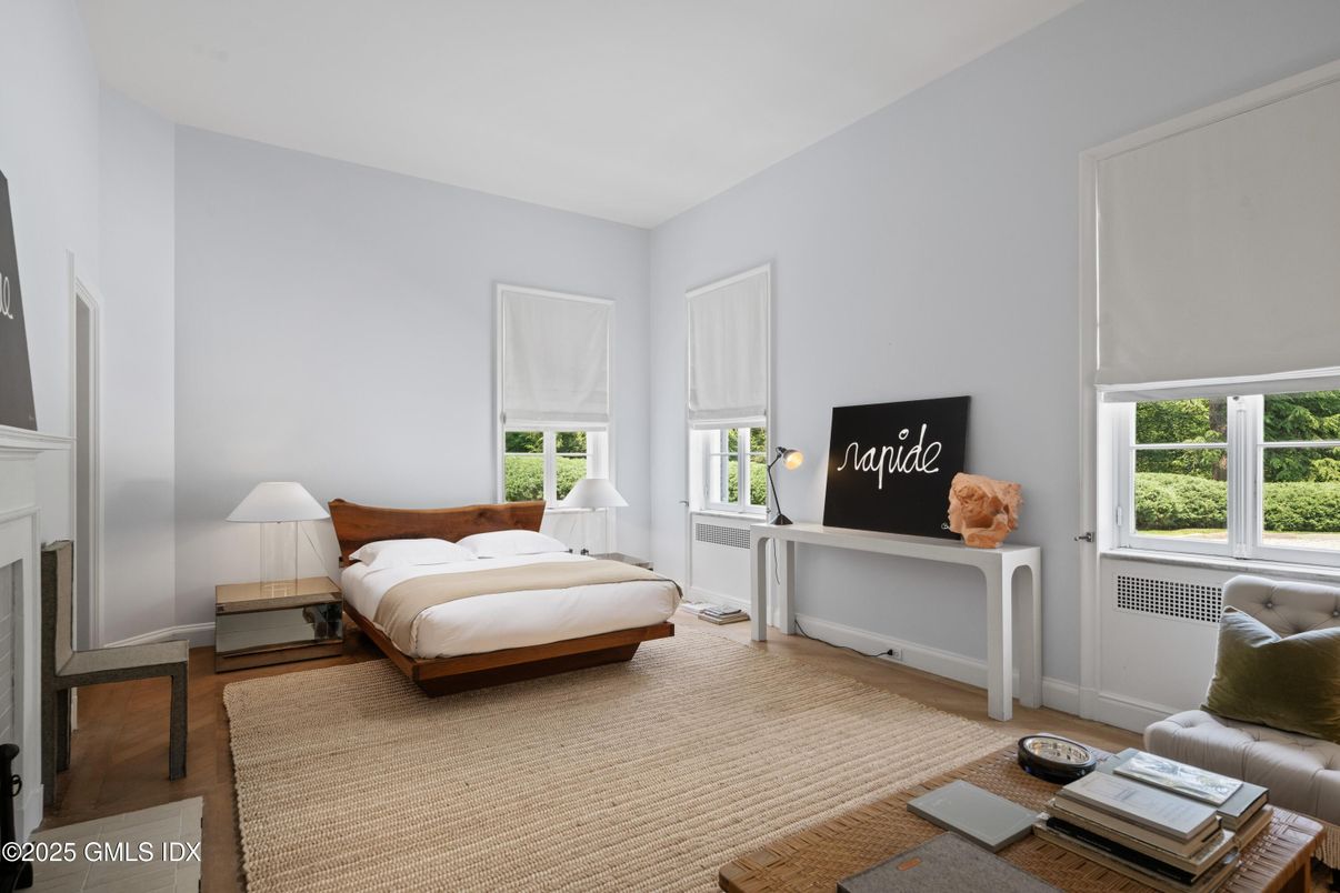 Bedroom, Fireplace, Interior, Wood Texture Flooring