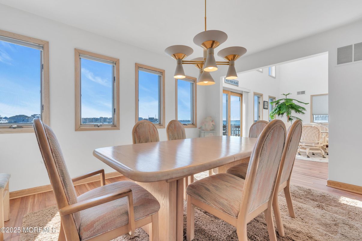 Dining room, Interior, Pendant Lights, Wood Texture Flooring