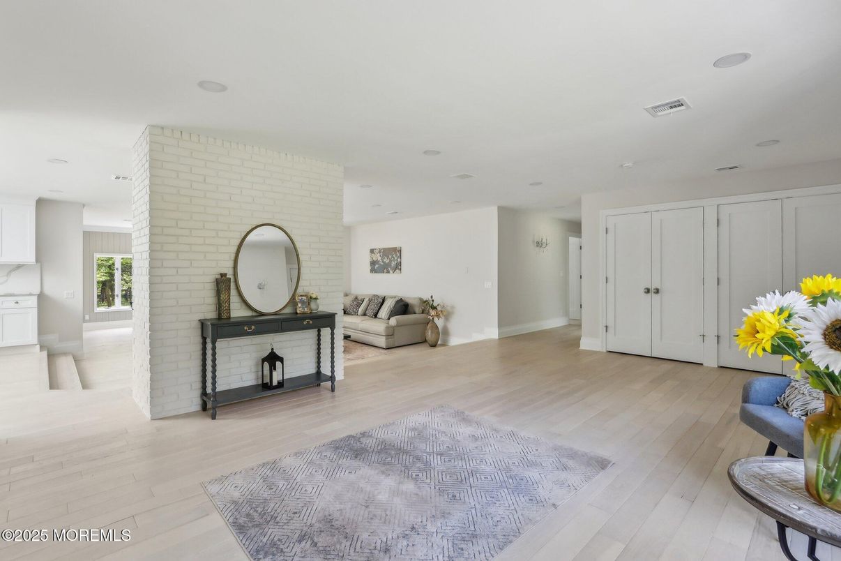 Interior, Recessed Lighting, Stone Walls, Wood Texture Flooring