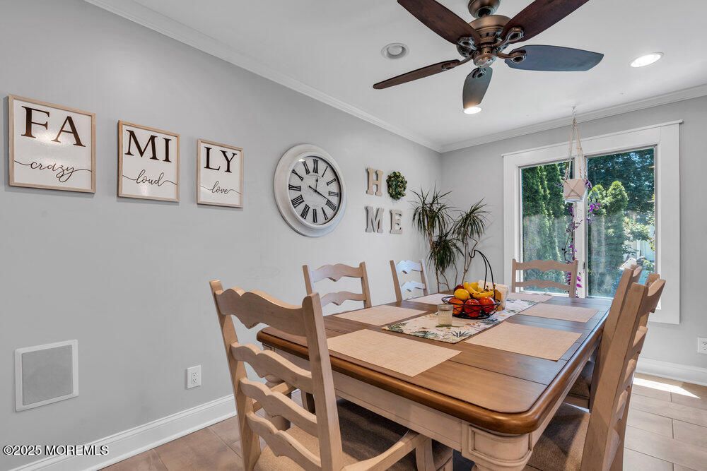 Dining room, Interior, Recessed Lighting, Wood Texture Flooring