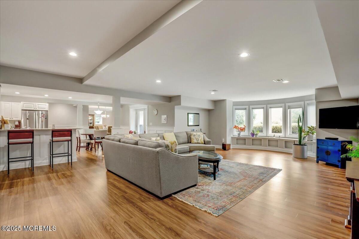 Dining room, Interior, Kitchen, Living room, Recessed Lighting, Wood Texture Flooring