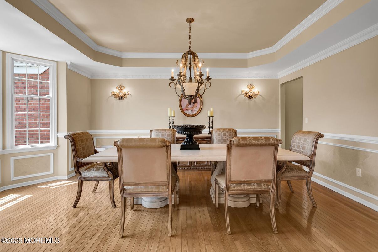 Chandelier, Dining room, Interior, Wood Texture Flooring