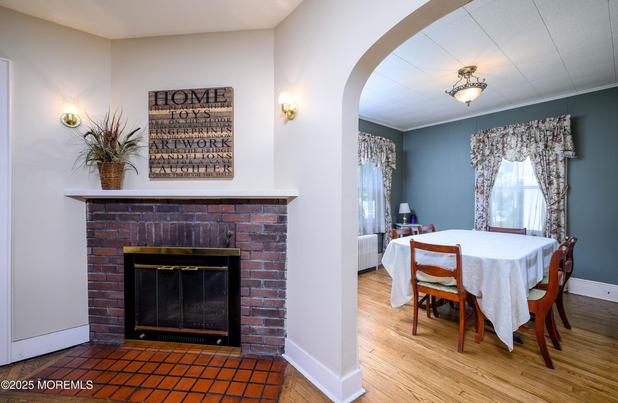 Dining room, Fireplace, Interior, Wood Texture Flooring