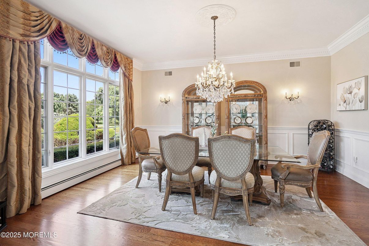 Chandelier, Dining room, Interior, Wood Texture Flooring