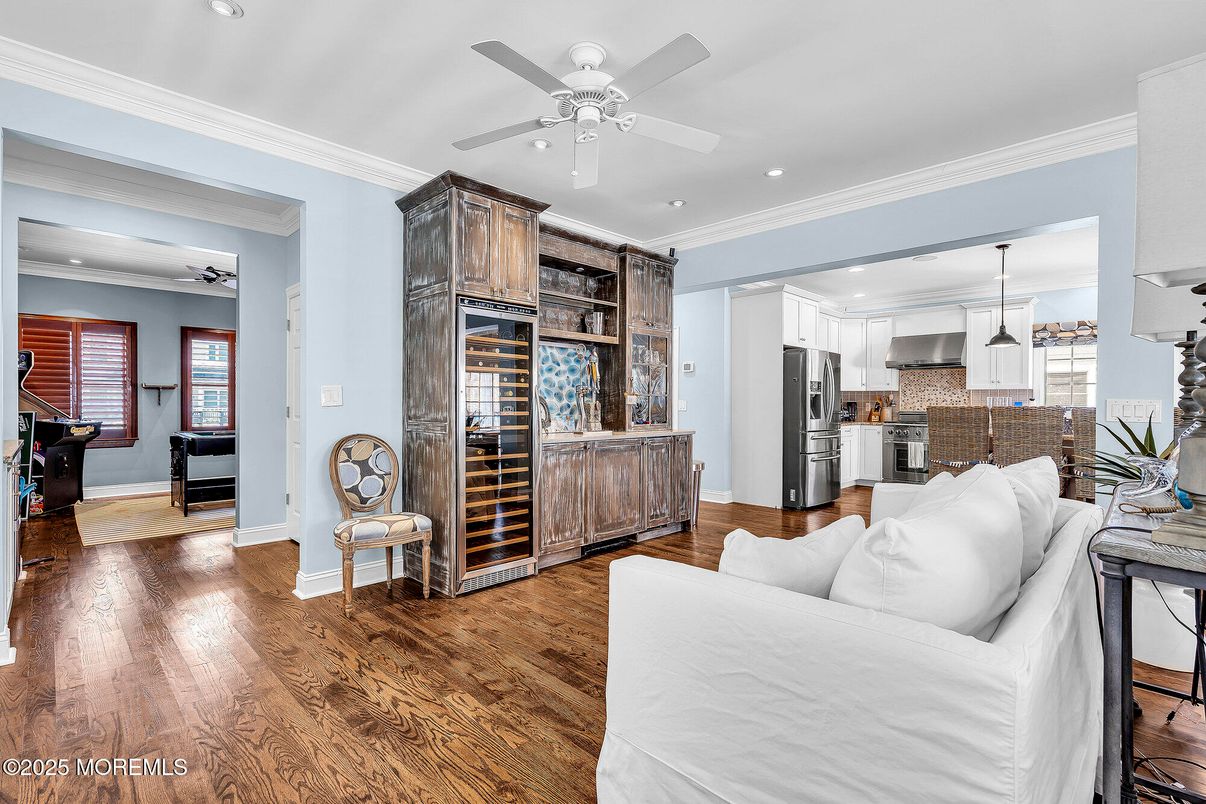 Interior, Kitchen, Living room, Recessed Lighting, Stainless Steel Appliances, Wood Texture Flooring