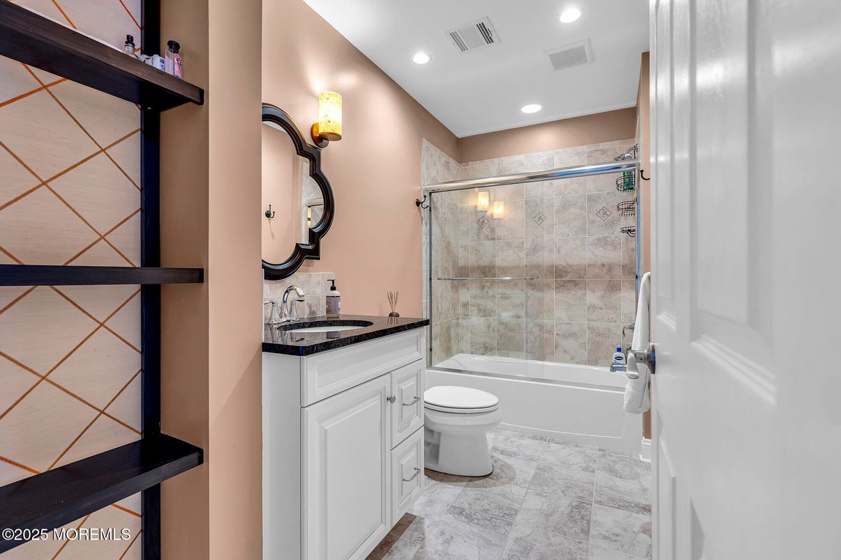 Bathroom, Glass Shower, Interior, Marble, Recessed Lighting