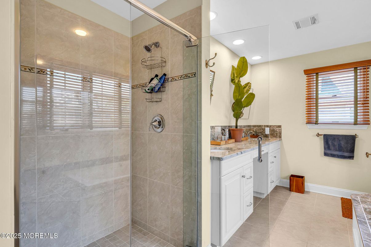 Bathroom, Glass Shower, Interior, Recessed Lighting