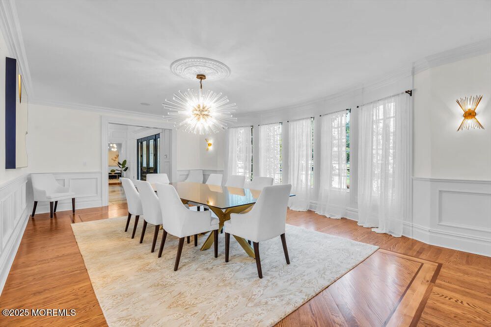 Dining room, Interior, Pendant Lights, Wood Texture Flooring