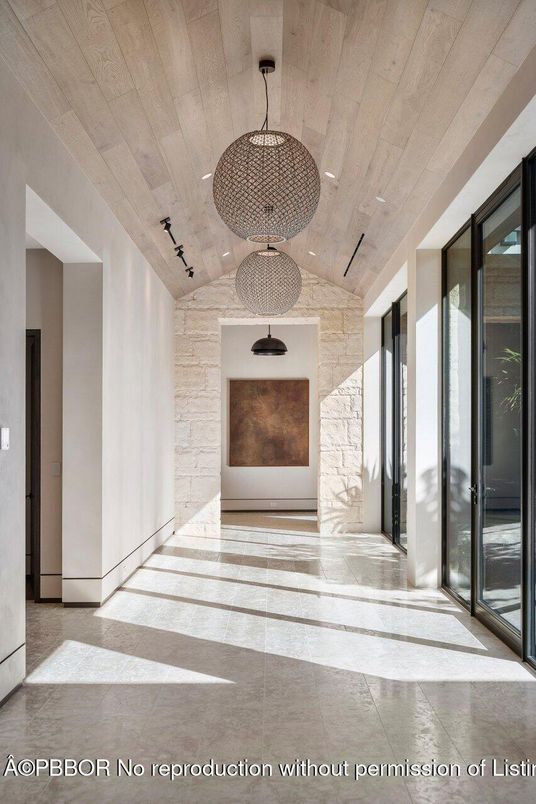 Interior, Pendant Lights, Stone Walls, Wooden Ceilings