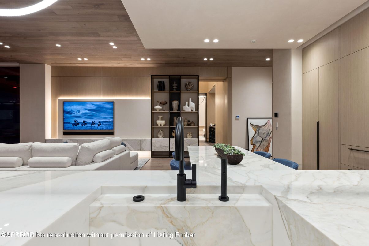 Interior, Living room, Marble, Recessed Lighting, Wooden Ceilings