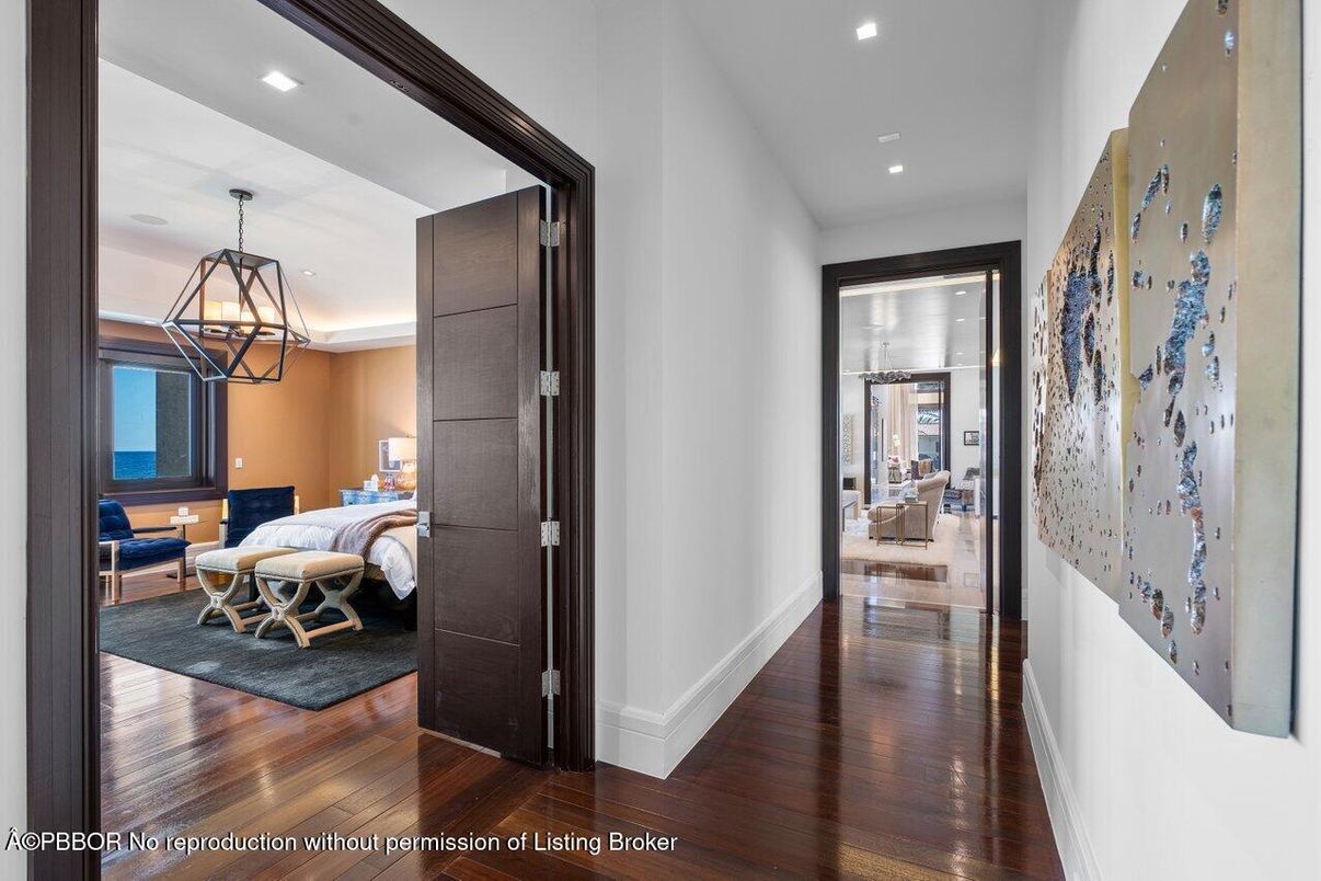 Bedroom, Interior, Pendant Lights, Recessed Lighting, Wood Texture Flooring
