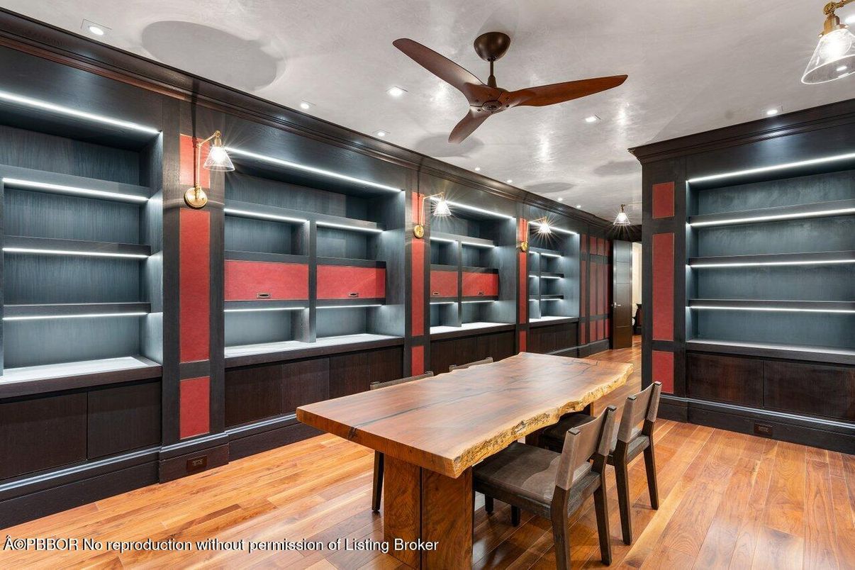 Dining room, Interior, Recessed Lighting, Wood Texture Flooring