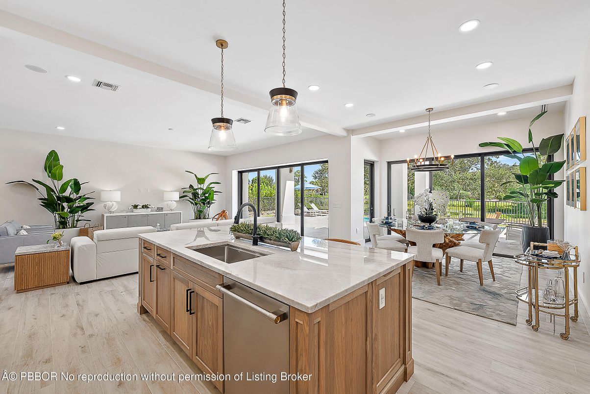 Dining room, Interior, Kitchen, Living room, Pendant Lights, Recessed Lighting, Wood Texture Flooring