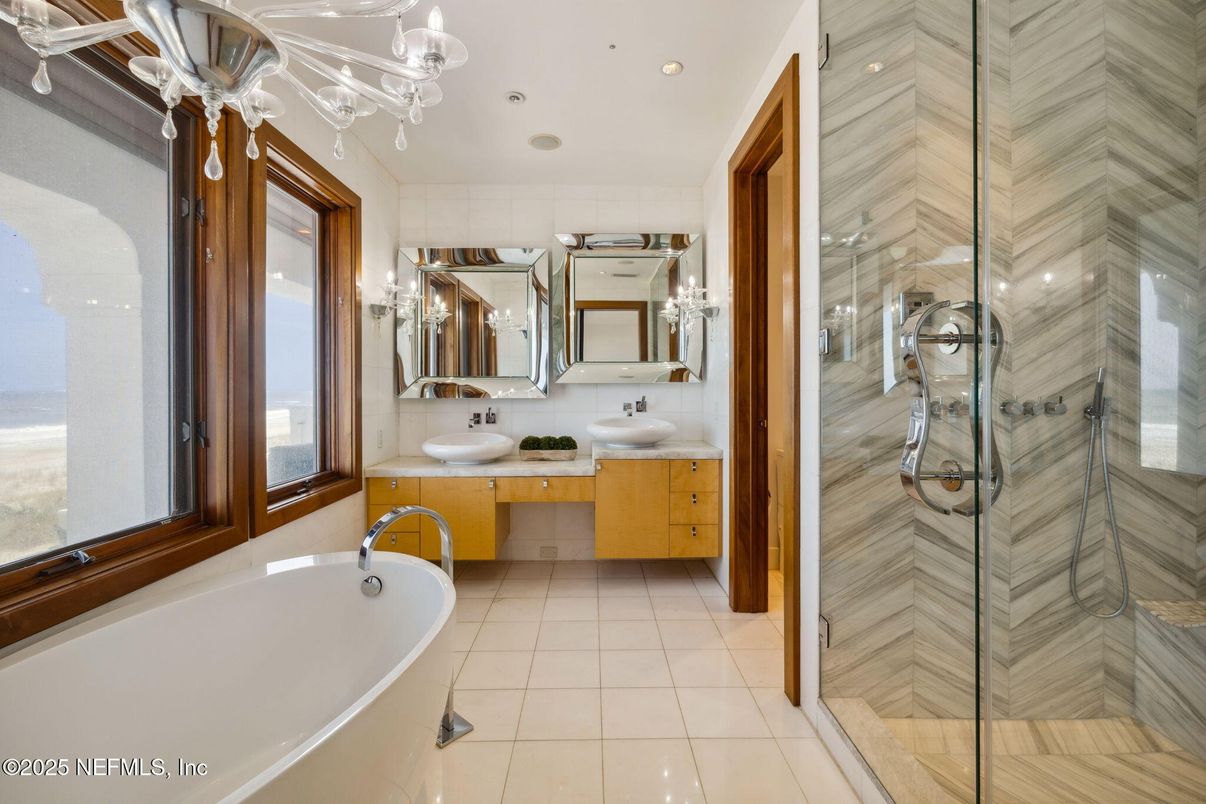 Bathroom, Dual Sink Vanities, Glass Shower, Interior, Recessed Lighting