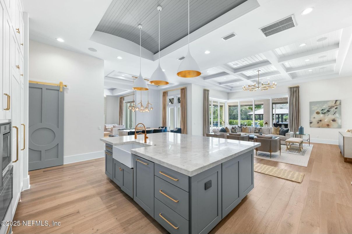 Interior, Kitchen, Living room, Pendant Lights, Recessed Lighting, Wood Texture Flooring