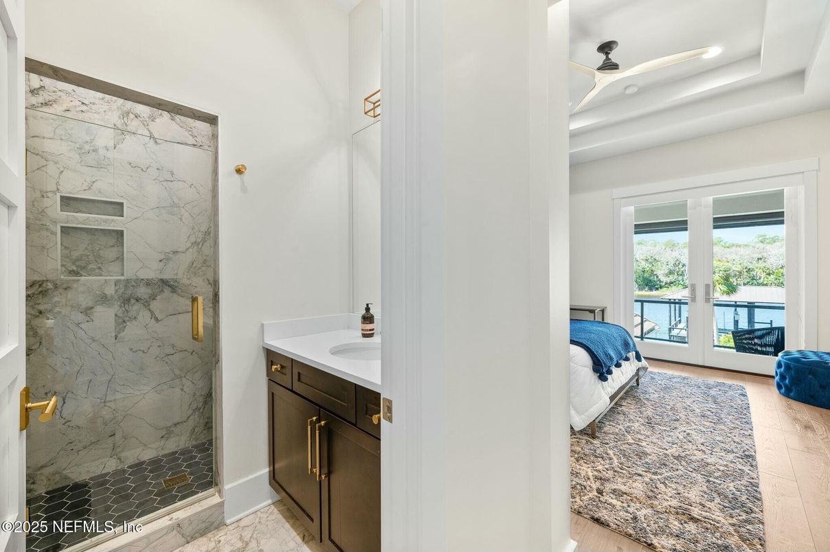 Bathroom, Bedroom, Glass Shower, Interior, Marble Walls, Recessed Lighting