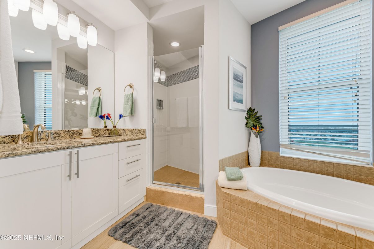 Bathroom, Glass Shower, Interior, Recessed Lighting, Wood Texture Flooring