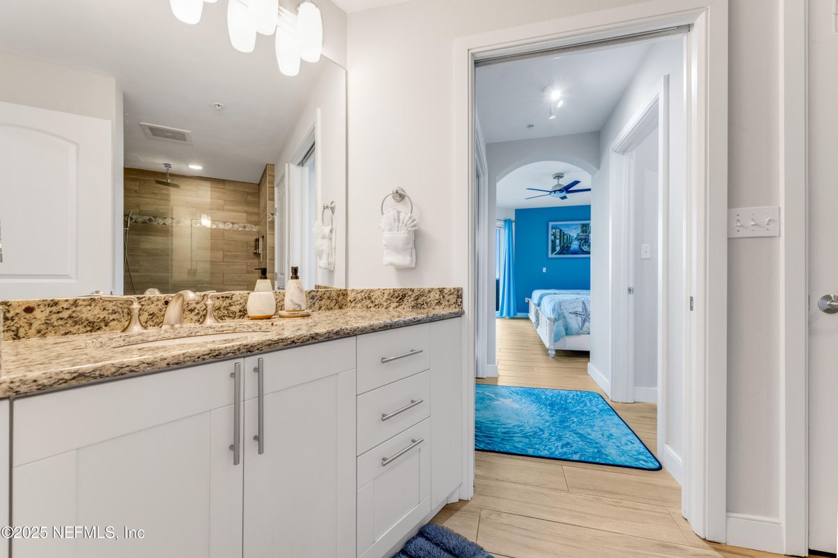 Bathroom, Interior, Recessed Lighting, Wood Texture Flooring