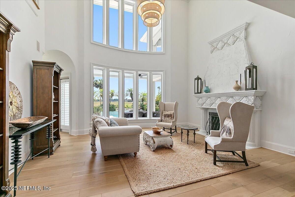 Chandelier, Fireplace, Interior, Living room, Wood Texture Flooring