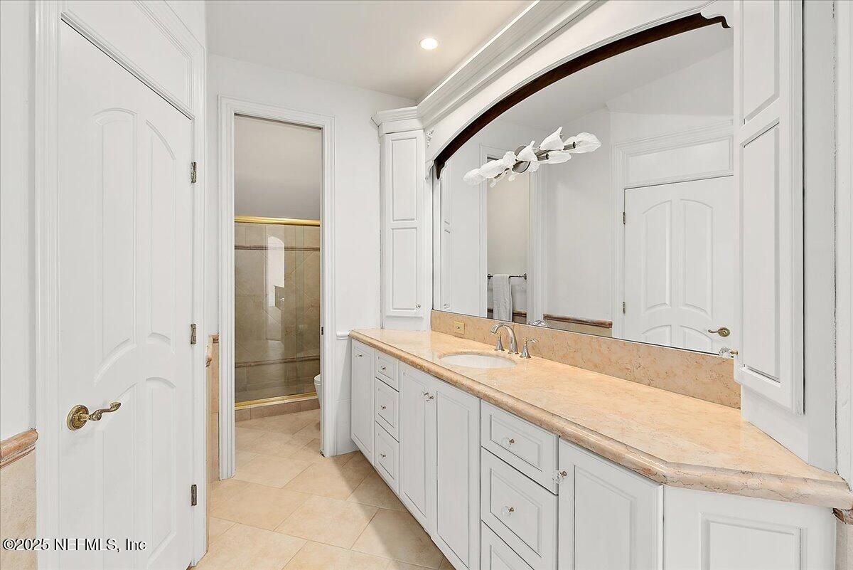 Bathroom, Dual Sink Vanities, Glass Shower, Interior, Recessed Lighting