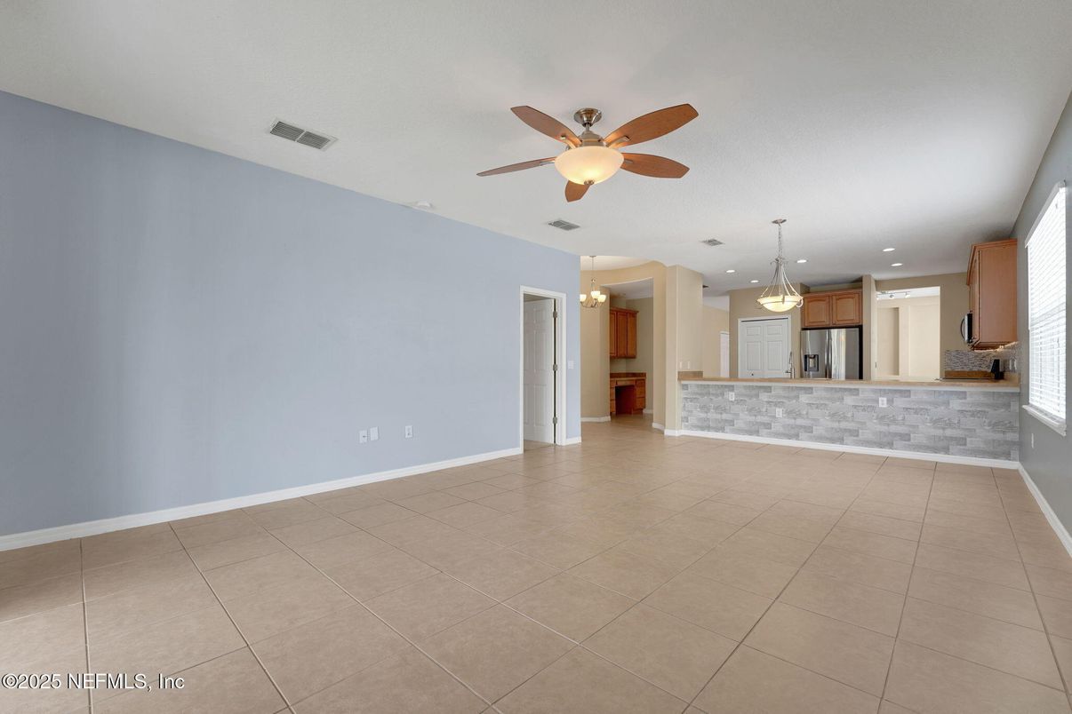 Empty room, Interior, Kitchen, Pendant Lights, Recessed Lighting