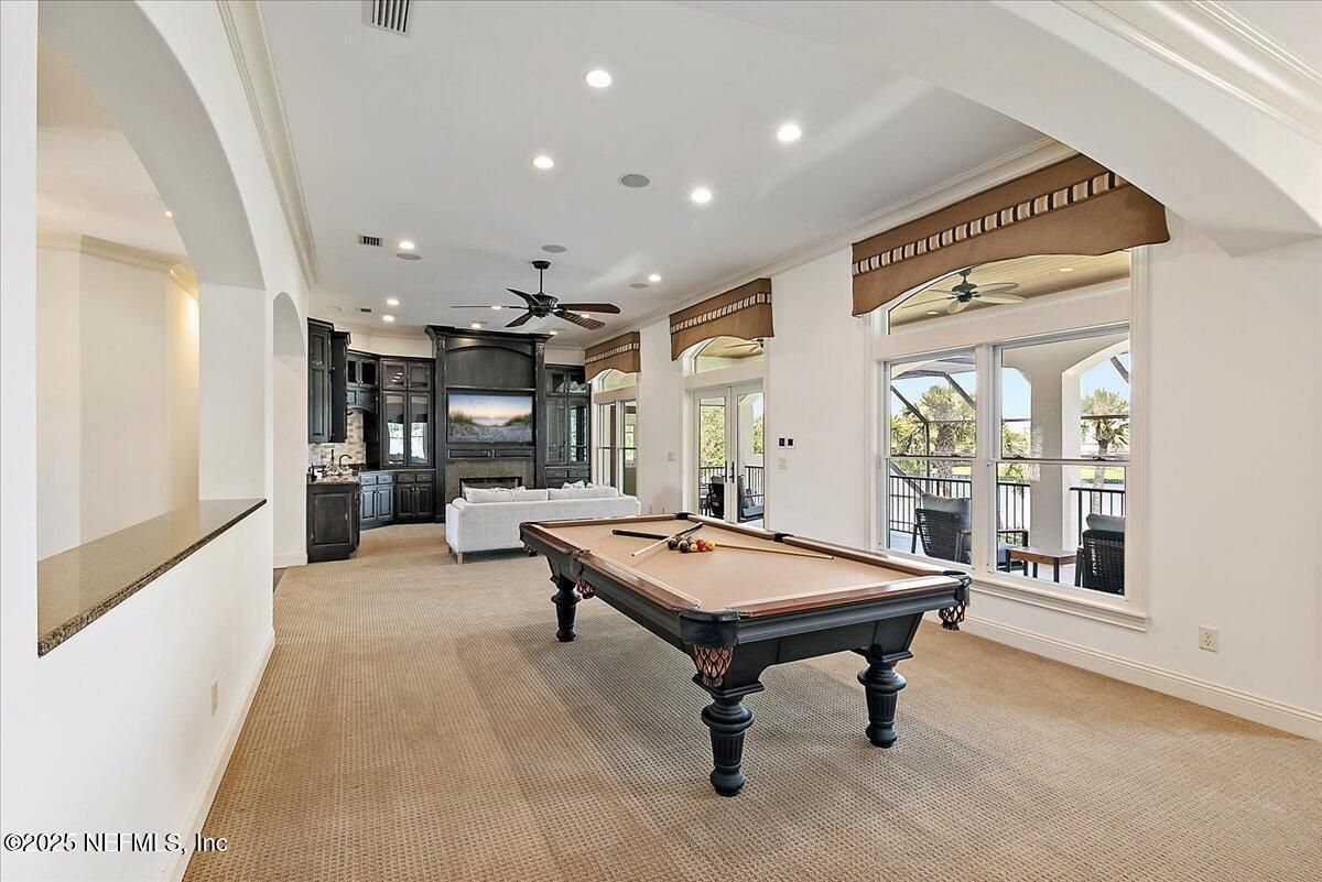 Billiard Table, Fireplace, Game Room, Interior, Recessed Lighting