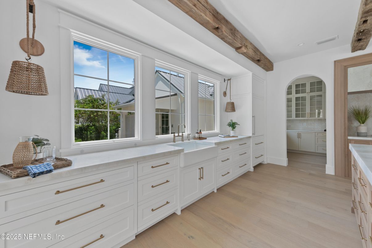 Bathroom, Interior, Recessed Lighting, Wooden Beams, Wood Texture Flooring
