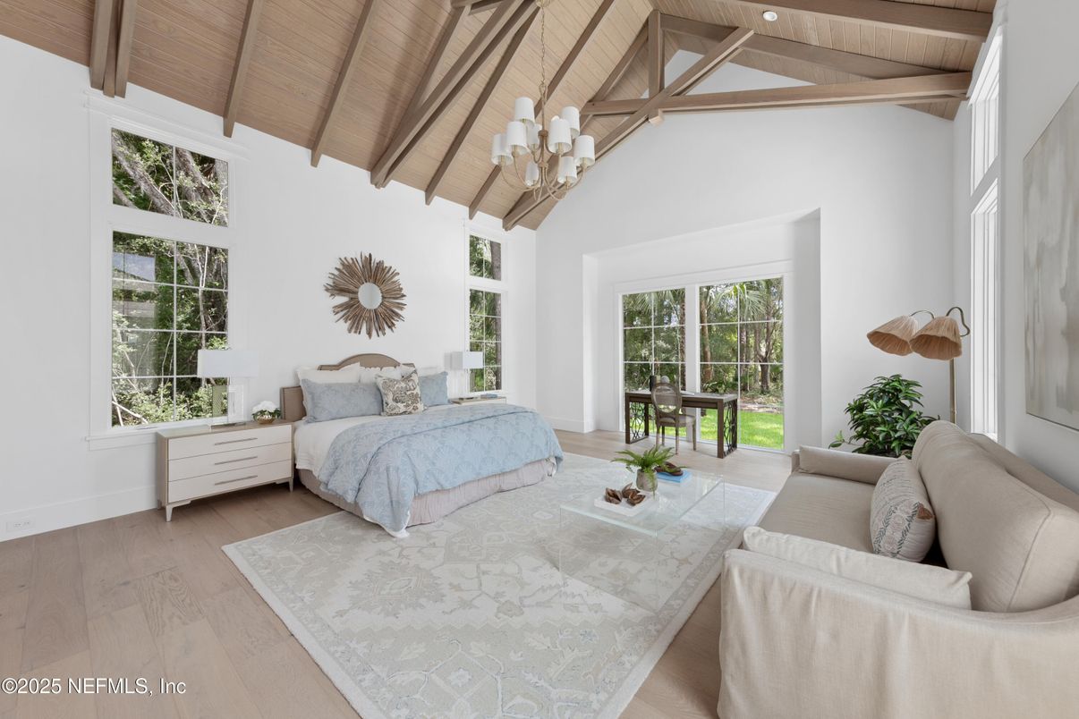 Bedroom, Chandelier, Interior, Wooden Beams, Wooden Ceilings, Wood Texture Flooring