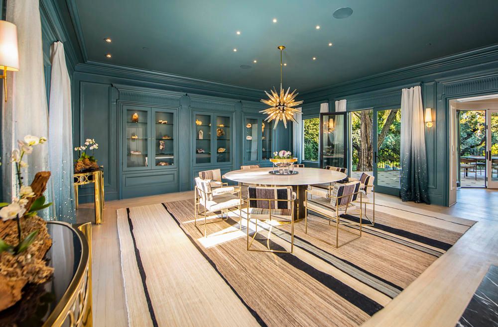 Dining room, Interior, Pendant Lights, Recessed Lighting, Wood Texture Flooring