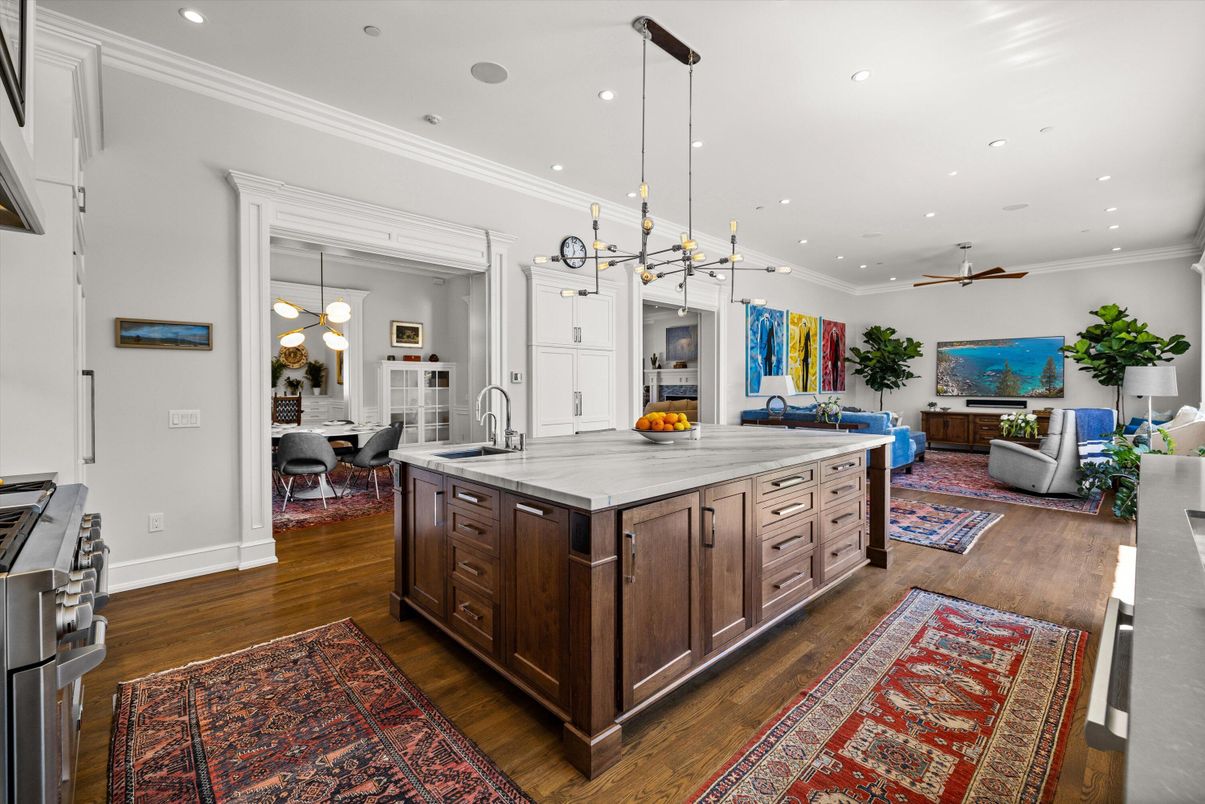 Dining room, Interior, Kitchen, Living room, Pendant Lights, Recessed Lighting, Wood Texture Flooring