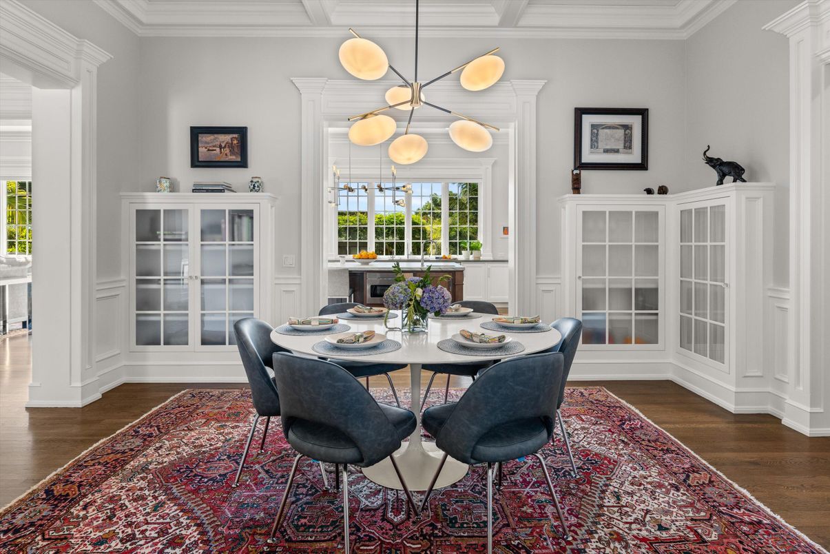 Dining room, Interior, Pendant Lights, Wood Texture Flooring