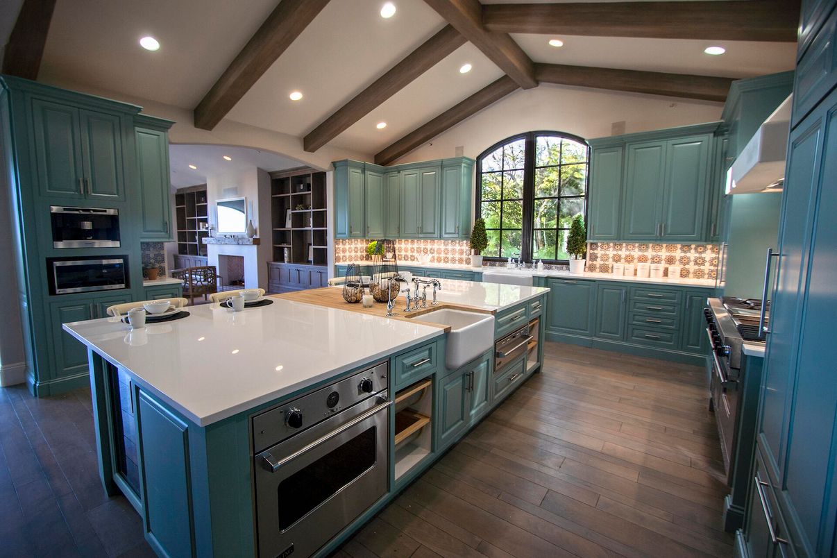 Interior, Kitchen, Recessed Lighting, Stainless Steel Appliances, Wooden Beams, Wood Texture Flooring