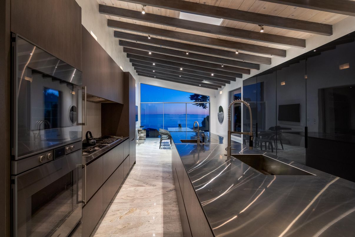 Interior, Kitchen, Stainless Steel Appliances, Water, Wooden Beams