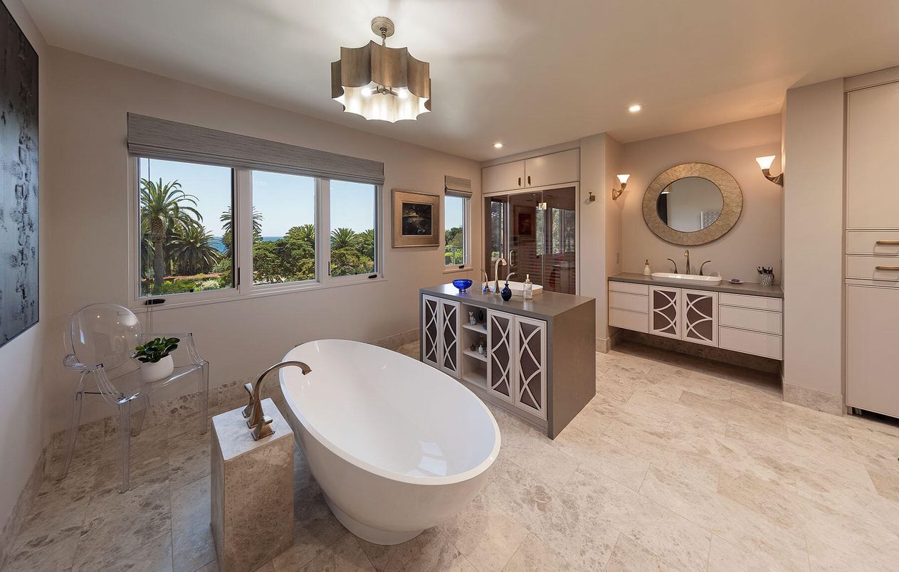 Bathroom, Dual Sink Vanities, Free Standing Baths, Interior, Recessed Lighting
