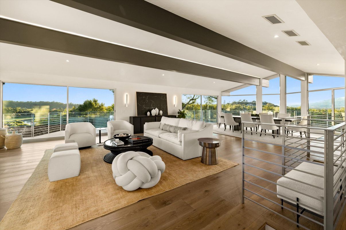 Dining room, Interior, Living room, Recessed Lighting, Water, Wood Texture Flooring