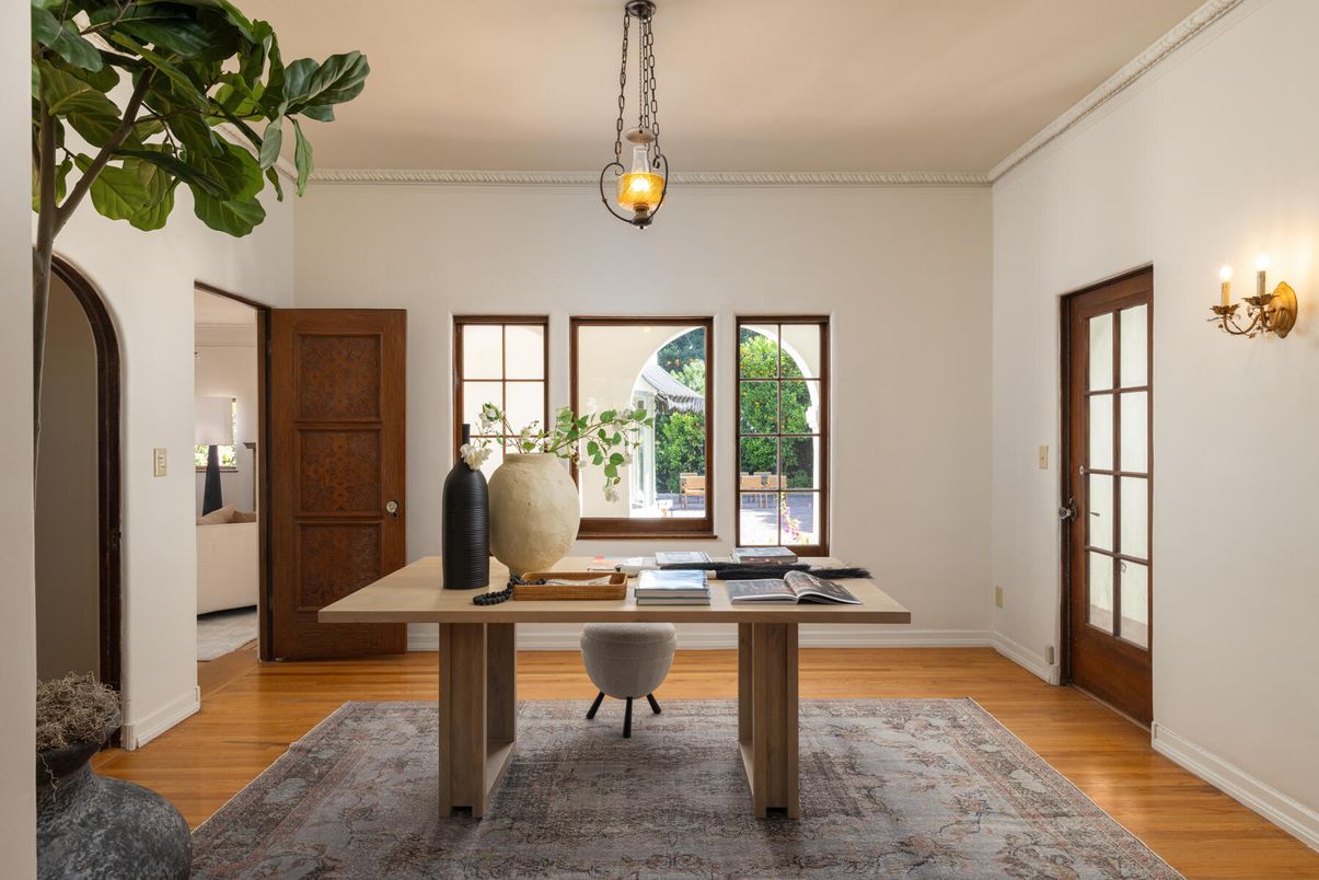 Home Office, Interior, Pendant Lights, Wood Texture Flooring