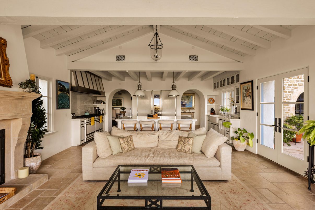 Fireplace, Interior, Kitchen, Living room, Pendant Lights