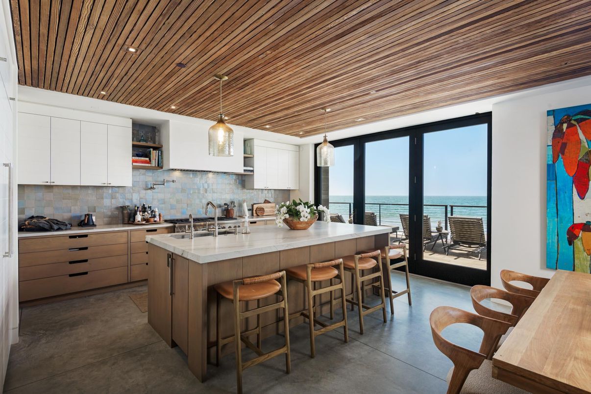 Interior, Kitchen, Pendant Lights, Recessed Lighting, Water, Wooden Ceilings