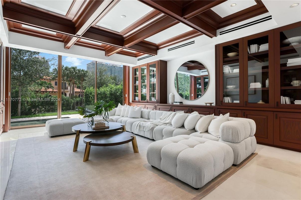 Interior, Living room, Recessed Lighting, Wooden Beams