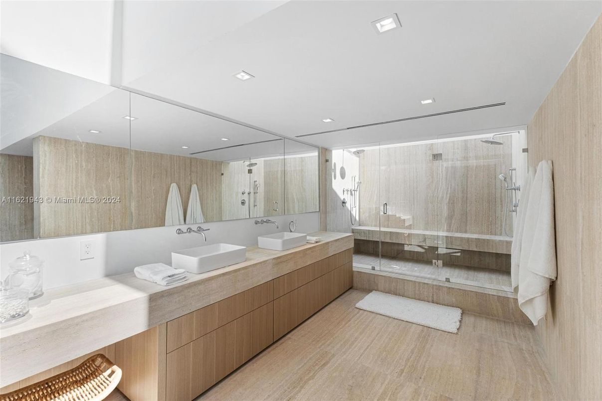Bathroom, Dual Sink Vanities, Glass Shower, Interior, Recessed Lighting