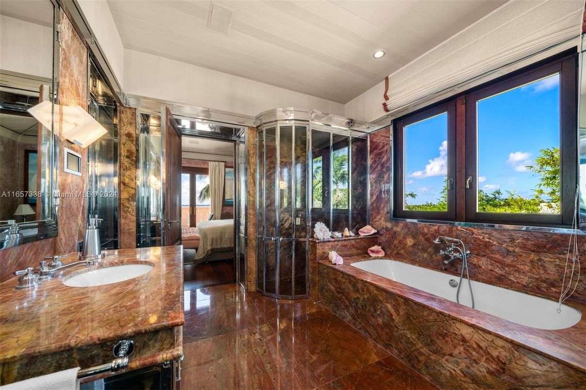 Bathroom, Glass Shower, Interior, Recessed Lighting, Wood Texture Flooring