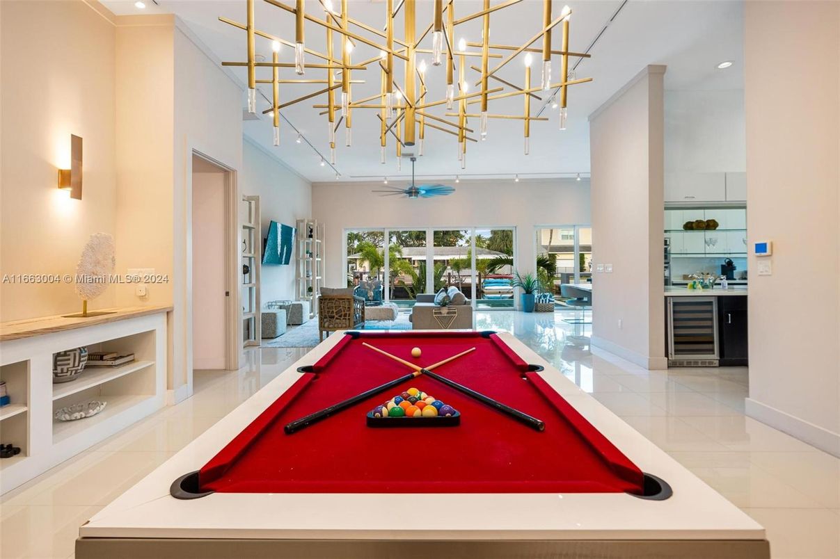 Billiard Table, Game Room, Interior, Pendant Lights, Recessed Lighting