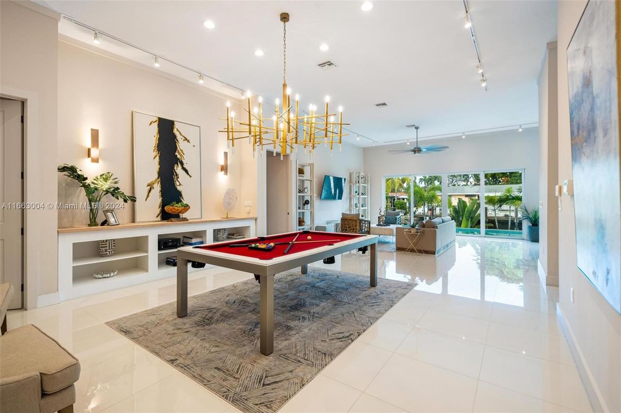 Billiard Table, Game Room, Interior, Pendant Lights, Recessed Lighting