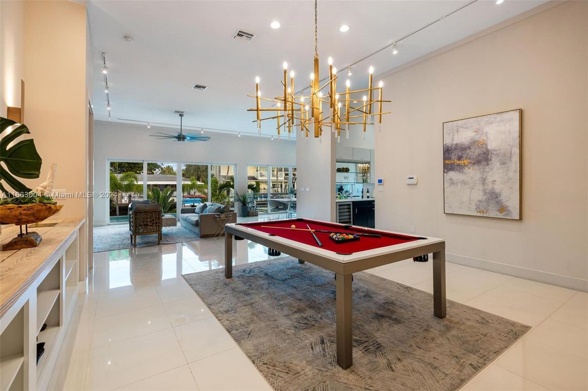 Billiard Table, Game Room, Interior, Living room, Pendant Lights, Recessed Lighting