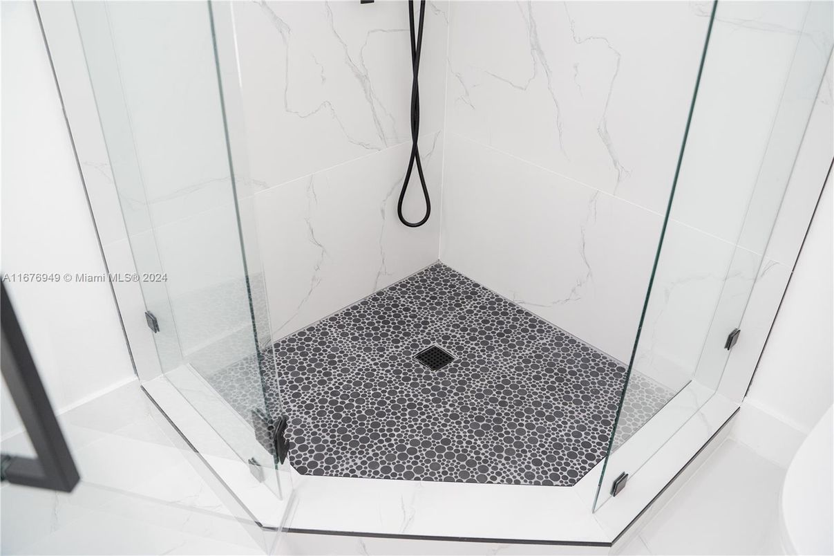 Bathroom, Glass Shower, Interior, Marble Walls